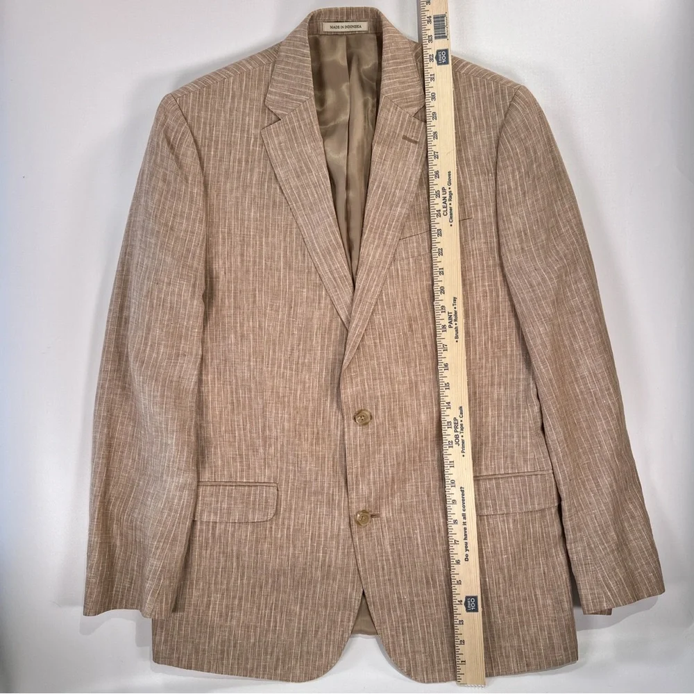 Lauren Ralph Lauren Linen Pinstripe Sport Coat Mens M Tan Coastal Quiet Luxury - Picture 13 of 13